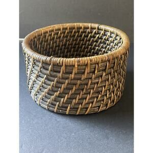 Handcrafted Woven Basket Round Brown Coiled Storage Trinket Farmhouse 3.5”x 5”